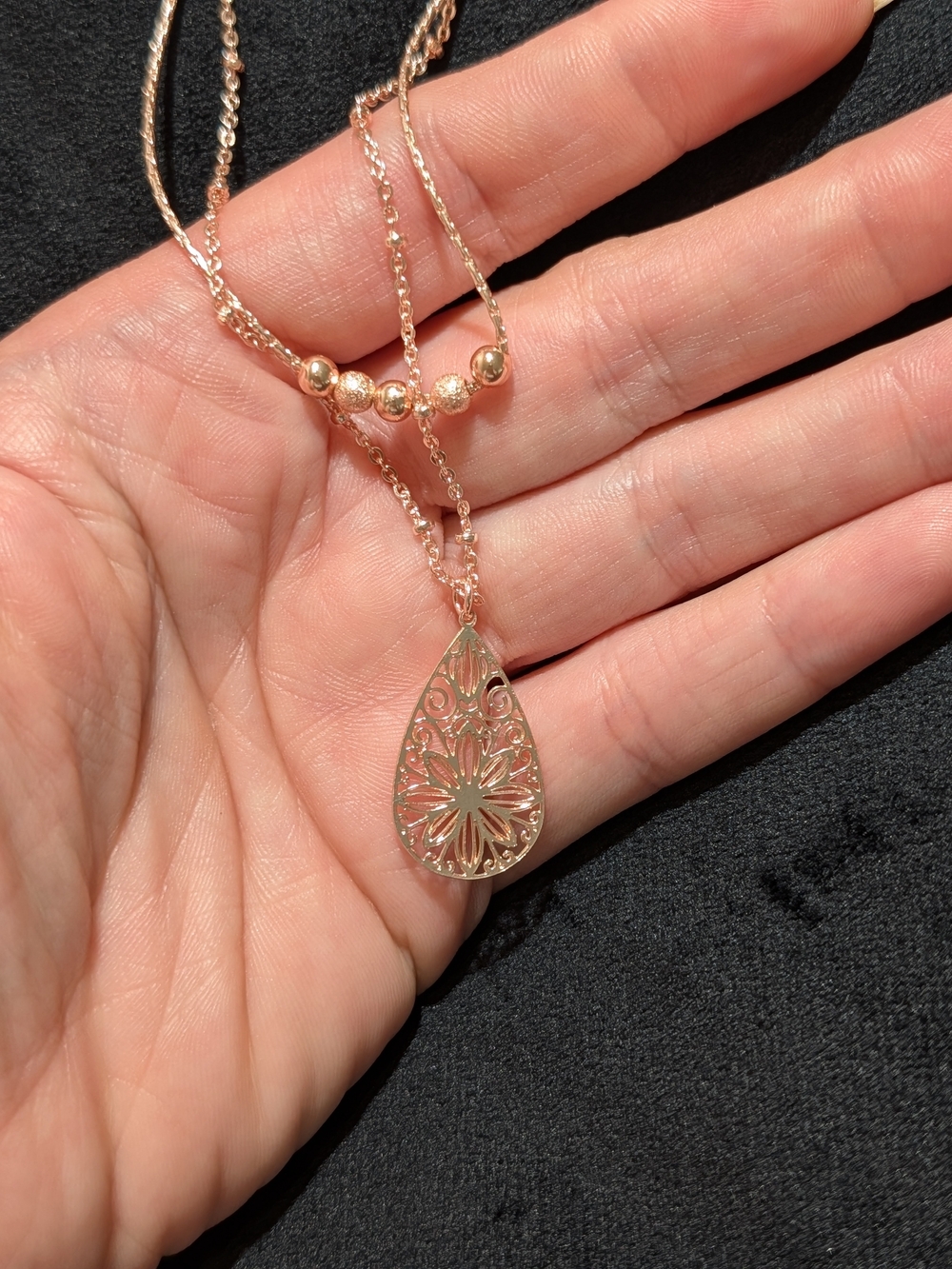 Rose Gold Filigree Teardrop Pendant Necklace - Women